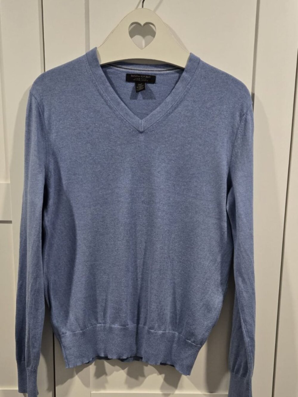 Banana Republic Luxury Blend Silk Cotton Cashmere V-Neck Sweater Blue S PTP19 - Picture 3 of 11